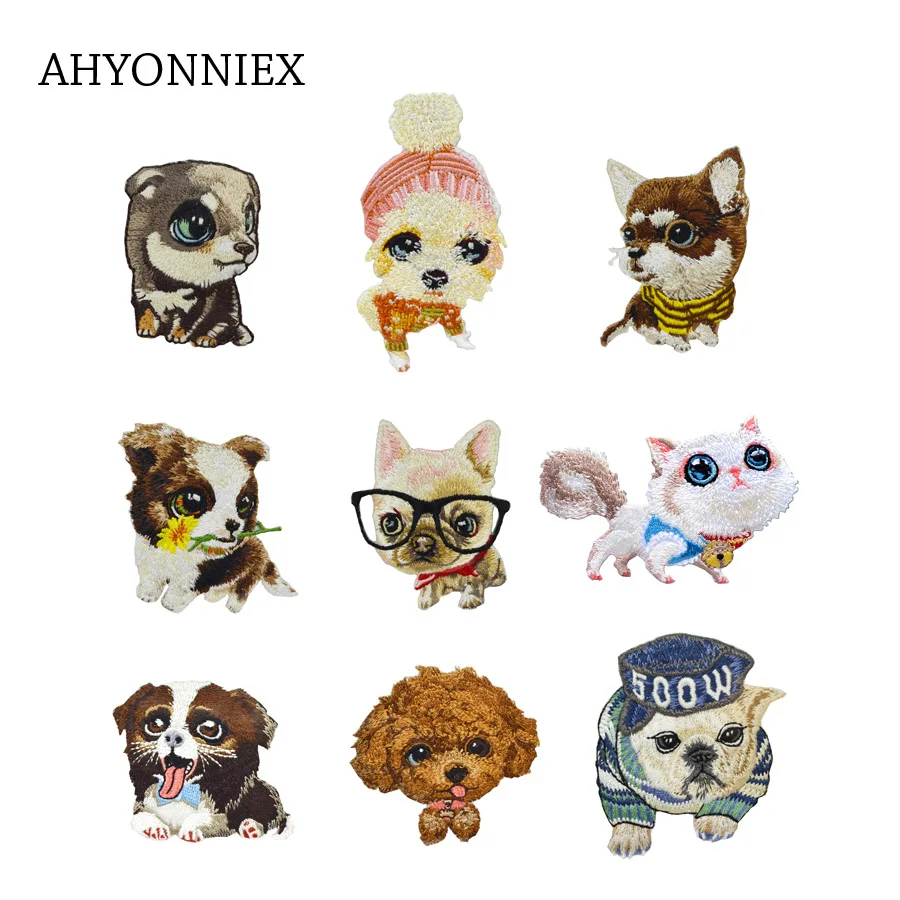 

AHYONNIEX Cute fashion dog cat embroidery sticky cloth paste clothing patch hole DIY accessories iron on dog patch high quality