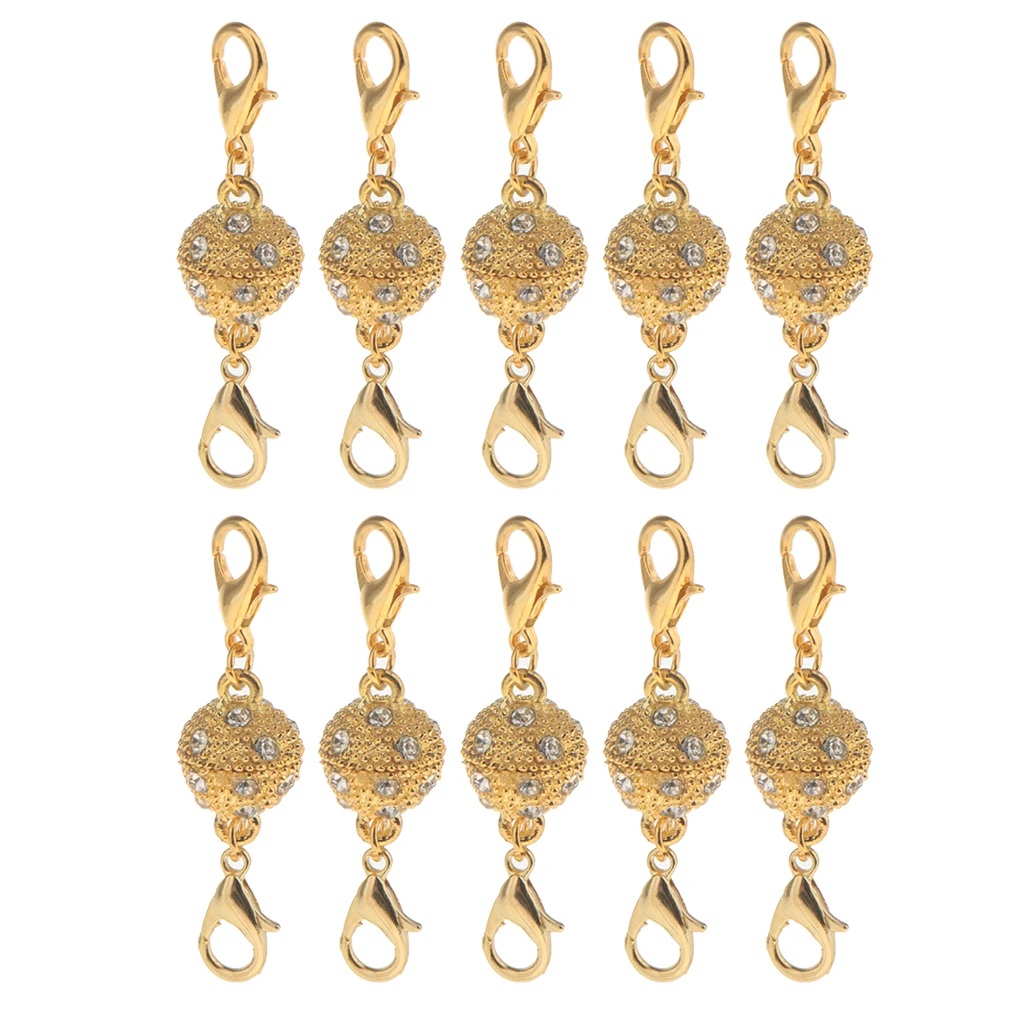 10Pcs Gold Color Ball Rhinestone Lobster Magnetic Clasps Jewelry DIY Findings for Necklace