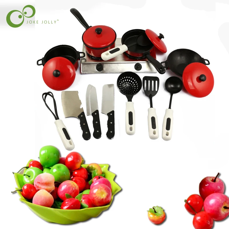 

Kitchen Toy Set Utensils Cooking Pots Pans Food Dishes mini simulation Artificial Fruits Kids Cookware pretend play Toys WYQ