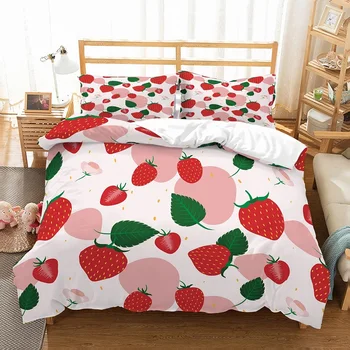

2/3pcs Strawberry Bedding Set Summer Fruit Pink Red Duvet Cover Set Bed Linen Set Pillowcase Twin Full Queen King Bedclothes