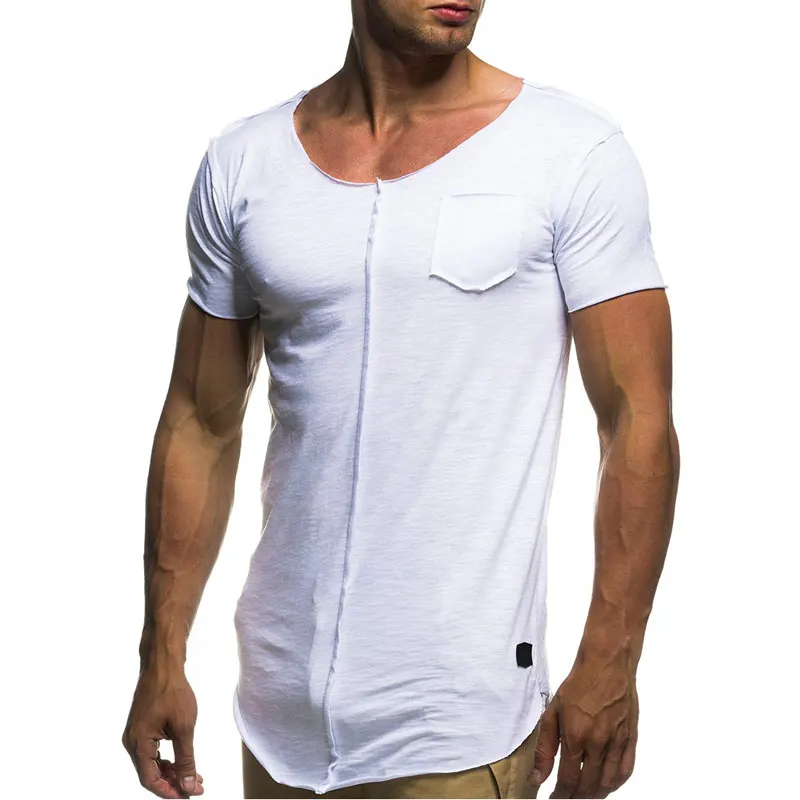 Los hombres calientes del verano borde extender camiseta Hip Hop algodón fino camiseta Swag roca Hi calle camisetas