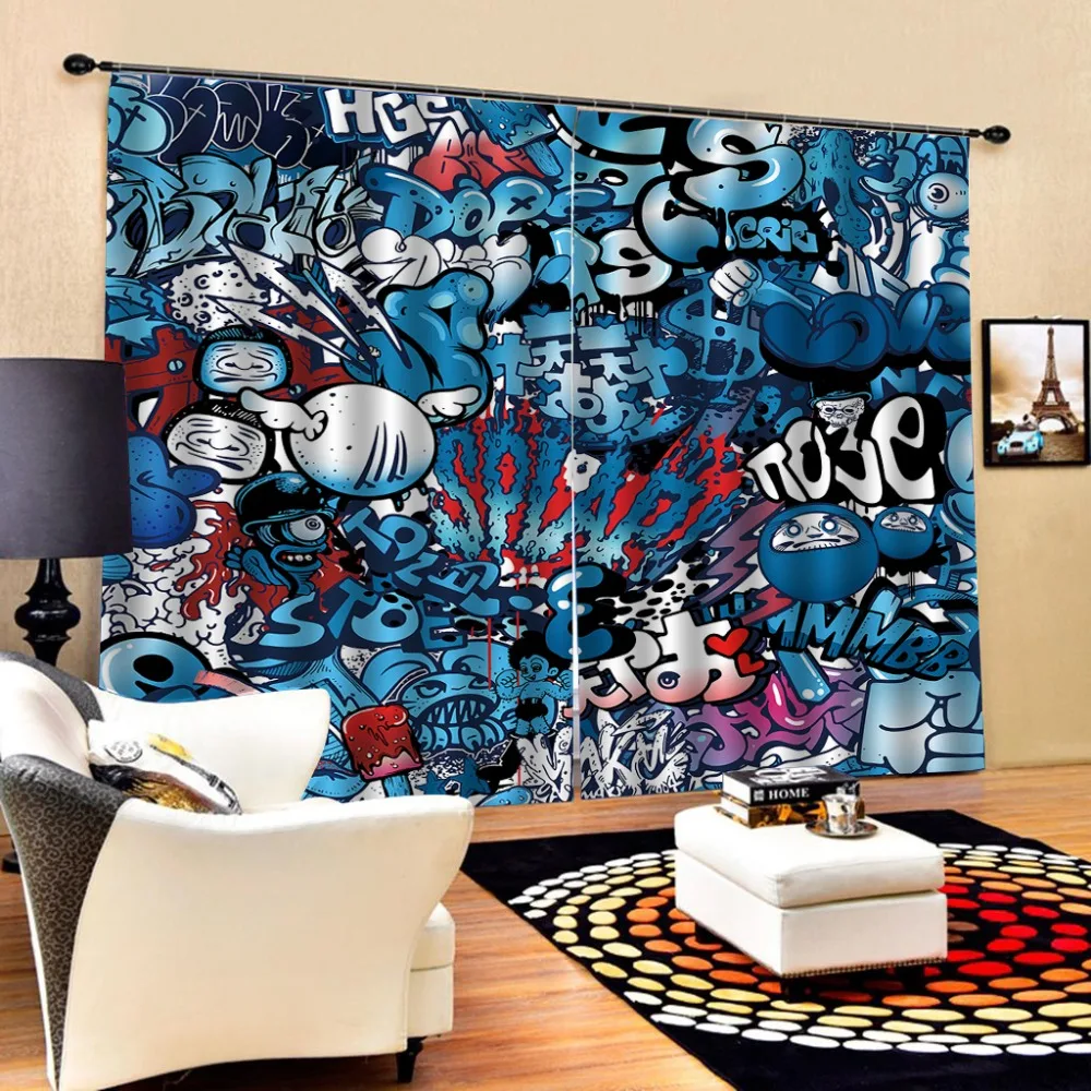

cartoon curtain 3D Curtain Printing Blockout Polyester Photo Drapes Fabric For Room Bedroom