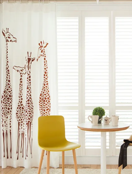 Новая мода детская комната занавес s олененок Зеленый Лен мультфильм занавес с изображением жирафа ткань с принтом гостиной особенности