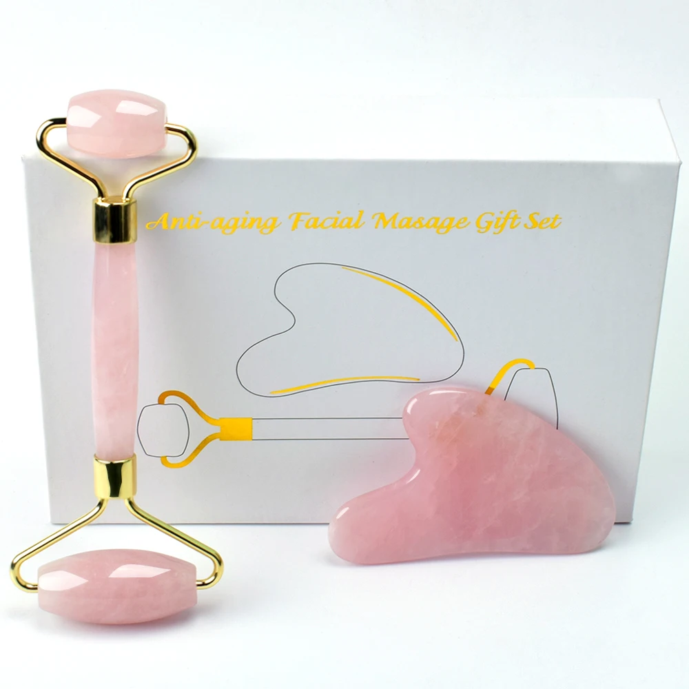Rose Quartz Jade Roller Massager for Lifting Face Pink Stone Anti Cellulite Wrinkle Crystal Skincar