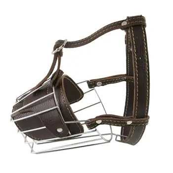 

Stainless Steel Dog Muzzle Adjustable Leather Dog Mask Mouth Cover Outdoor Anti Biting Stop Chewing Barking For Medium Large Dog