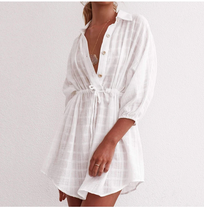 DICLOUD Casual White Plaid Shirt Dress Women Summer Beach Pareo Cover-up Sundress Casual Tunic Sexy Cotton Dresses mother of the groom dresses