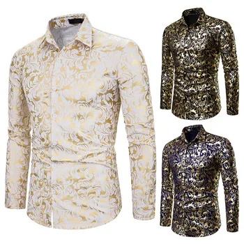 

New Men's Long Sleeve Casual Shirt Fashion Floral Shirt dropshipping Slim Fit Shirt Nightclub dance singer personality Clothes
