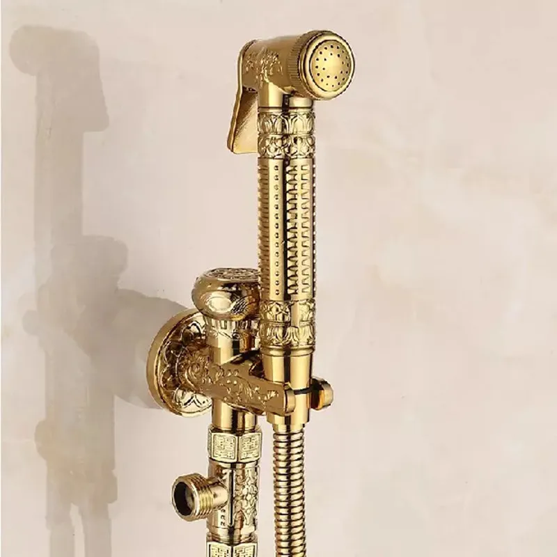 LIUYUE Bidets Faucets Antique Floral Pattern Brass Single Cold Wall Handheld Hygienic Shower Spray Wash Bathroom/Toilet Faucets - Цвет: B-3