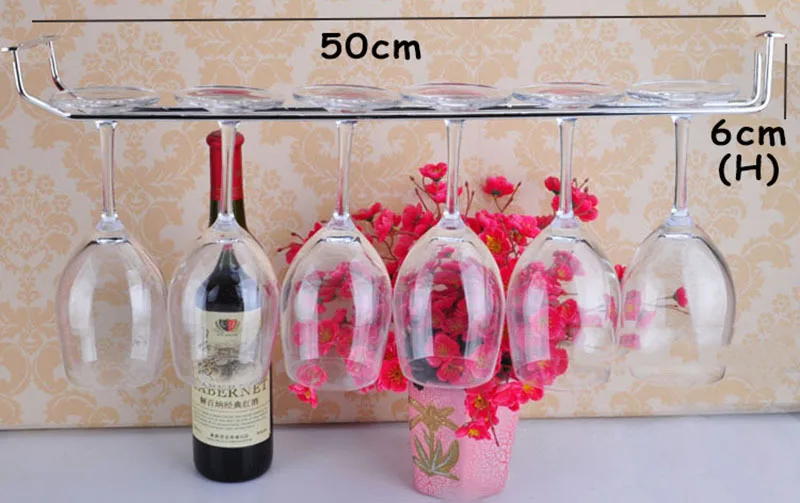 

stainless steel Wine Glass Rack Holders 50cm longer silver Hanger with screws 6pcs wine glasses hanging shelves racks for wine