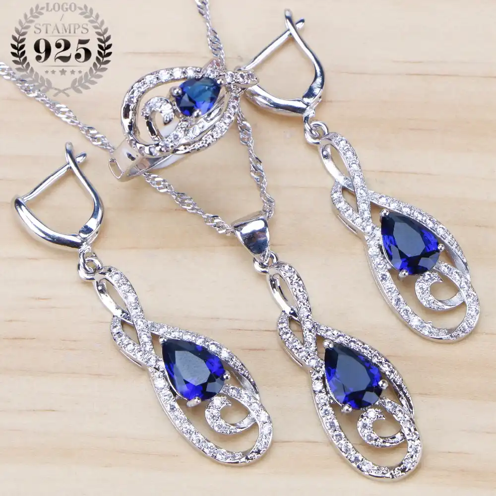 Drop of Silver Turquoise Colored Stone Pebbles Necklace Set