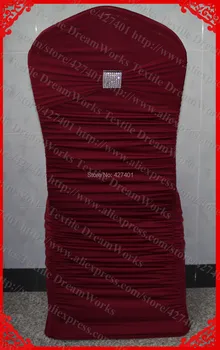 

NO.28 Burgundy Purple Ruffled Lycra Chair Covers With Band And Silver Diamond Mesh Buckle For Wedding Decoration & Party