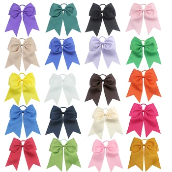 

10 Pcs/lot 7" Solid Cheer Bows Colorful Elastic Hair Bands Grosgrain Ponytail Hair Bows For Kids Girls Hair Accessories