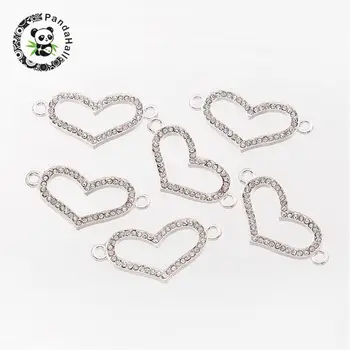 

1/1 Loop Heart Alloy Grade A Rhinestone Links, Silver, 37x19x2mm, Hole: 1mm