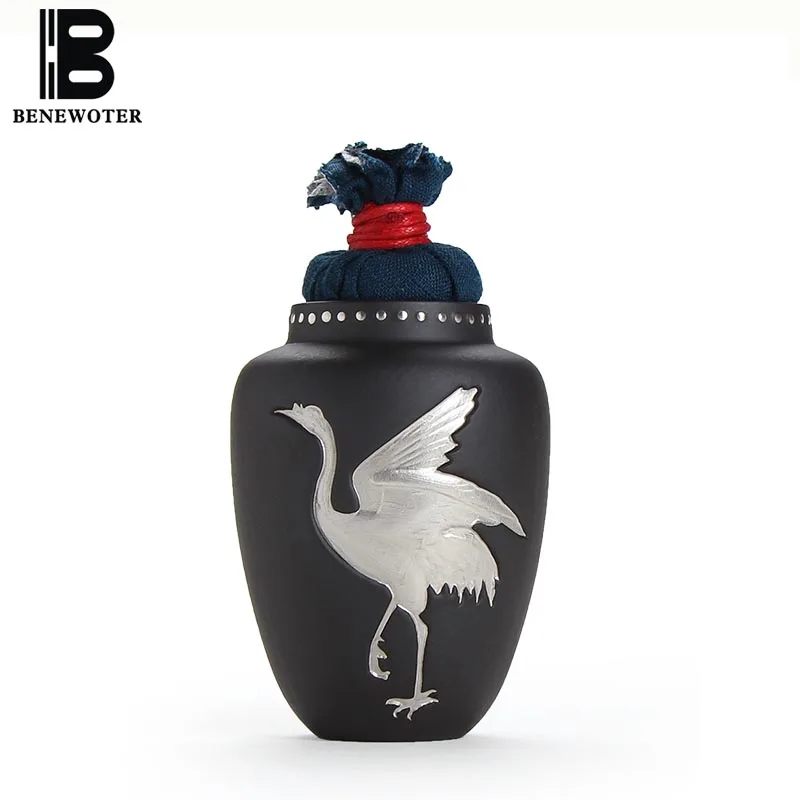 

Portable Porcelain Storage Tank Organization Jar with Silver Crane Flannel Lid | for Storage Coffee Bean Tea Candy Jams Spices