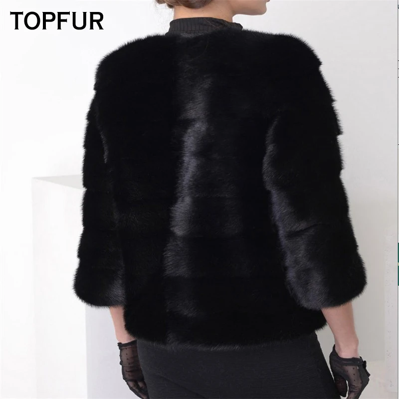 Женское зимнее пальто из меха норки TOPFUR черная куртка большого размера
