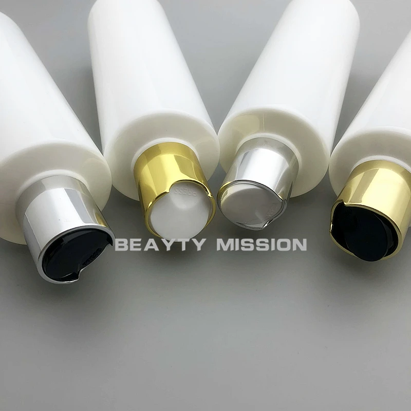 BEAUTY MISSION 250ml 24 pcs/lot white empty plastic shampoo PET bottle with gold/silver disc top cap, cream/essential oil bottle