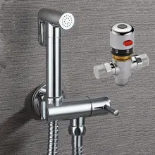 Free shipping Brass Bidet Sprayer Shattaf Shower Kit Set + 38 Degree Celsius Hot and Cold Water Thermostatic MIxer Valve02-114