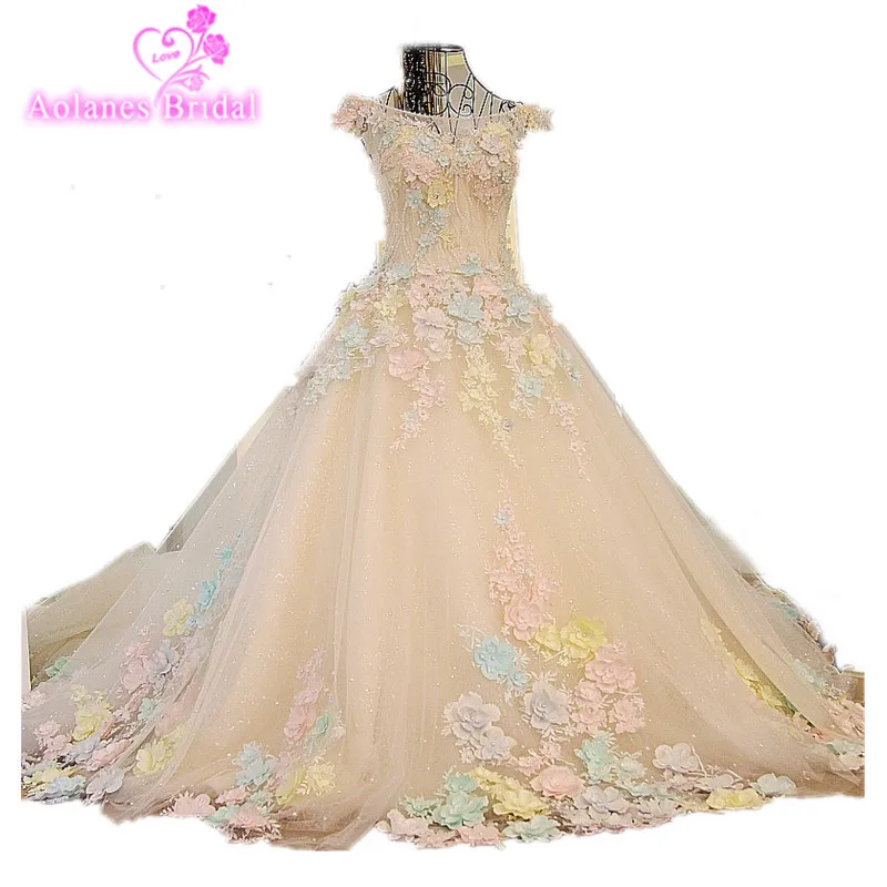 Real Photos Colors Flowers Wedding Dresses Gowns Cap Sleeve Beaded