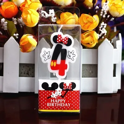 HOT Birthday Number 0-9 Candles Cartoon Mickey Minnie Mouse Happy Birthday Candle Cake Cupcake Topper Party Decoration Supplies