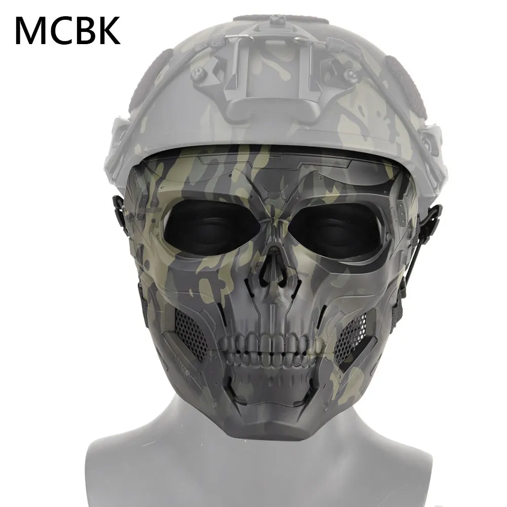 Airsoft Shooting Tactical Hunting Equipment Gears Skull Messengers Unisex Full Protective Mask Helmet 2 Wearing Ways Accessories - Цвет: MCBK