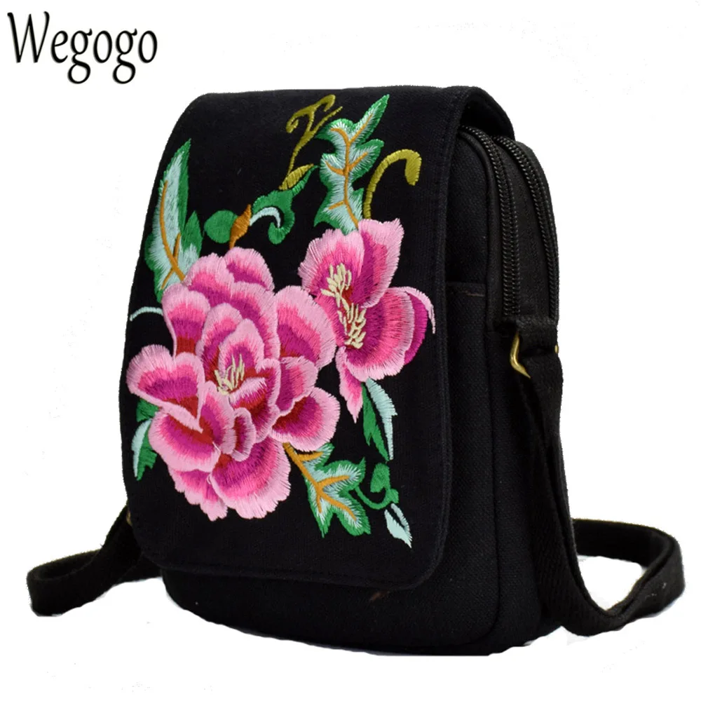 

New Women Messenger Bag Boho Floral Embroidery Bag Canvas Mobile Phone Small Coins Purse Shoulder Bags Travel Beach Bolsa