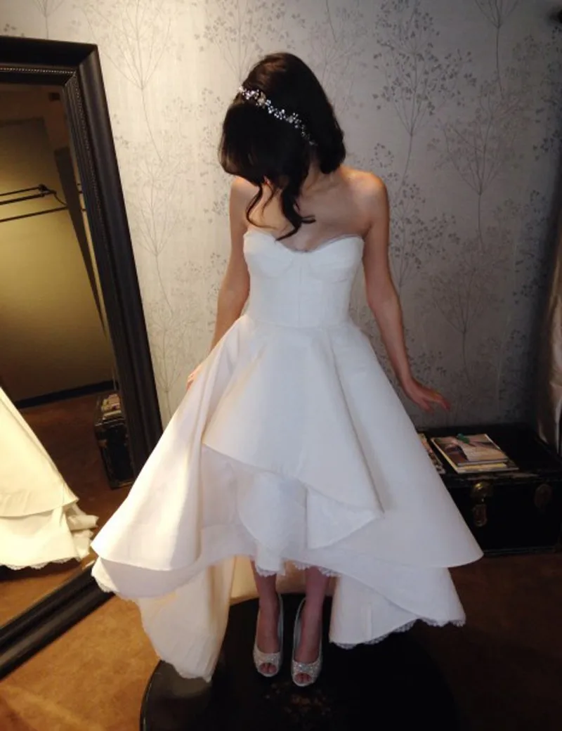 2016 High Low Wedding Dress Sweetheart Satin Short Front Long Back