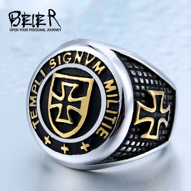 BEIER New Stainless Steel Templi Signvm Militie Ring For Man Personality Cross Knight Jewelry Wholesale Factory Price BR8-280