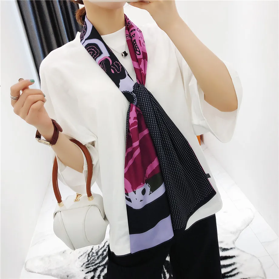 160cm Luxury Brand New Design Tassels Chain Twill Scarf Double-deck Women Scarf Head Silk Scarves Wraps Neckerchief For Ladies