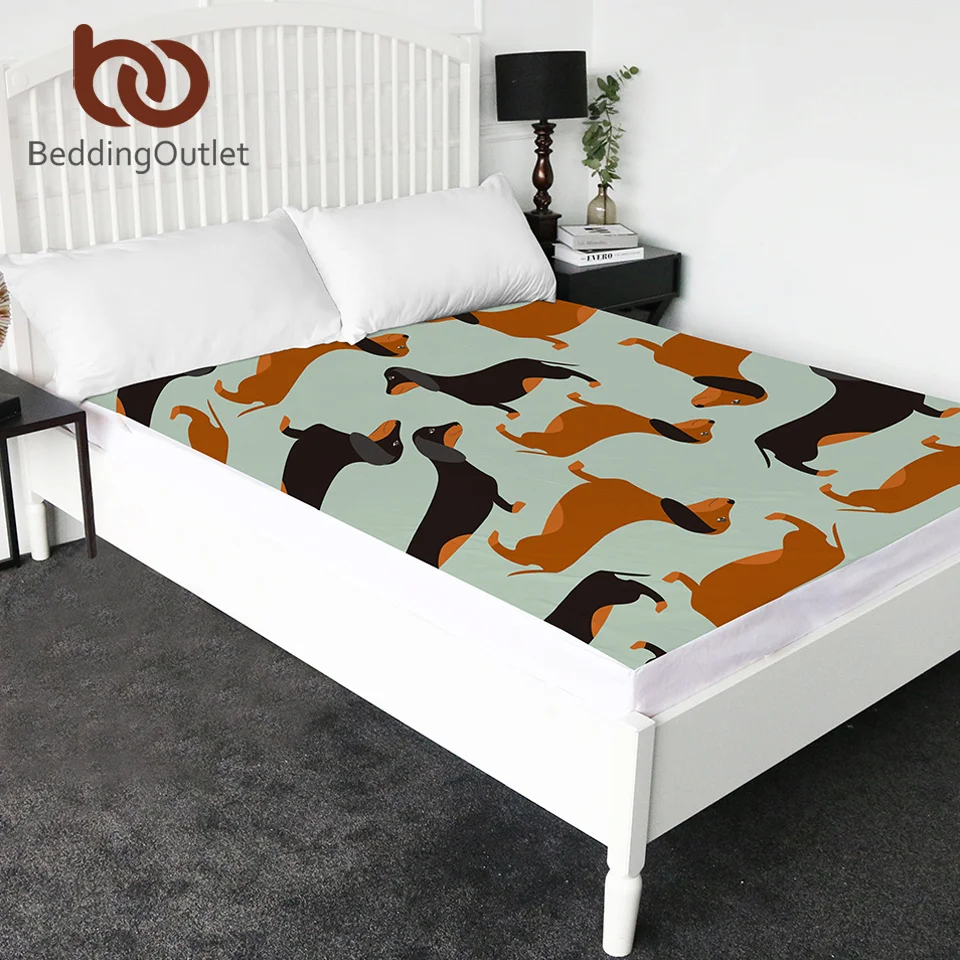 

BeddingOutlet Cartoon Dog Bedding Sheet Dachshund Fitted Sheet Queen Animal Mattress Cover Sheet Microfiber Bedlinen Dropship