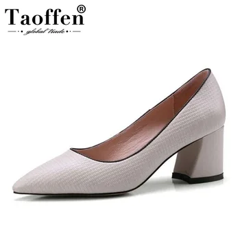 

Taoffen Women Real Leather Spring New Office Ladies Pumps Pointed Toe High Heels Party Sexy Shoes Women Wedding Club Size 34-39