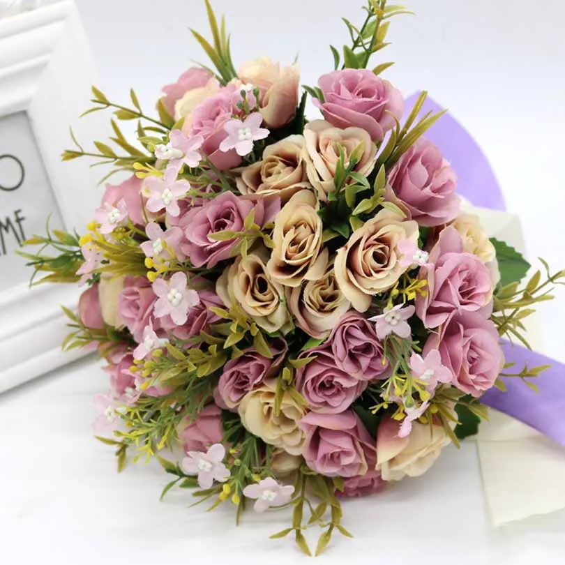 Синий розовый белый желтый фиолетовый цветок Bouquetswedding цветы Свадебные букеты ручной работы искусственный букет де mariage