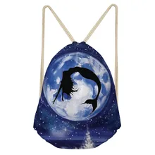 Фирма THIKIN, рюкзаки с 3D принтом Галактики, Русалка, сумка на завязках, Повседневная пляжная сумка, женские спортивные сумки, Mochila, для девочек