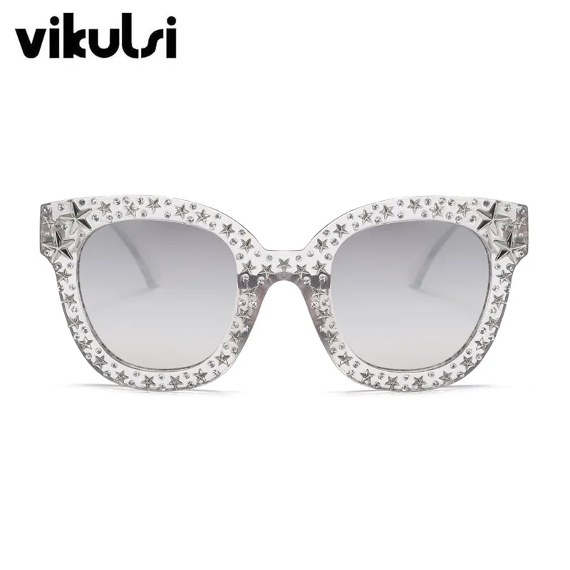 Роскошные очки от итальянского бренда, женские квадратные солнцезащитные очки с кристаллами, зеркальные ретро очки с полной звездой, женские солнцезащитные очки черного и серого цветов - Цвет линз: C5 grey silver