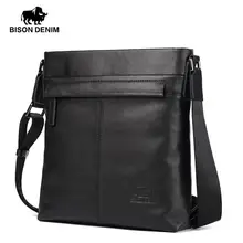 Bison Denim Véritable sac à Bandoulière En Cuir Top Qualité Noir Vachette Hommes Sac Casual Satchel