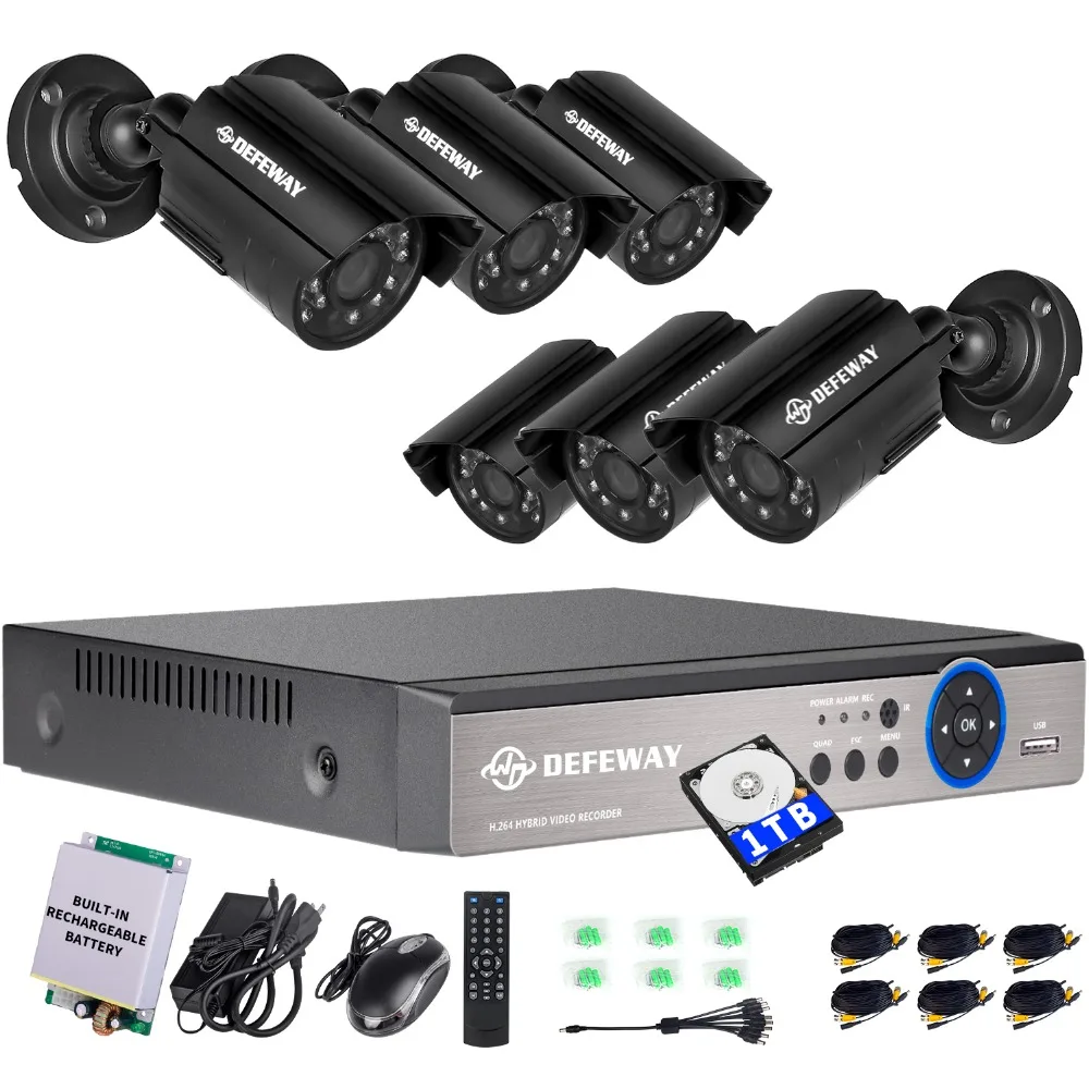 

DEFEWAY 720P HD 1200TVL Outdoor Security Camera System CCTV Video Surveillance 8CH DVR With Rechargerable Battery 6 Cameras New
