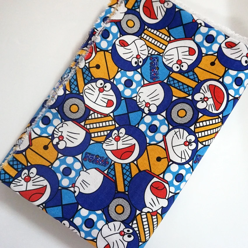 

ZENGIA 90*145cm Japanese Fabric Doraemon Cotton canvas Linen Fabric for Curtain/Home Textile/Sewing/Tablecloth/Sofa Cover