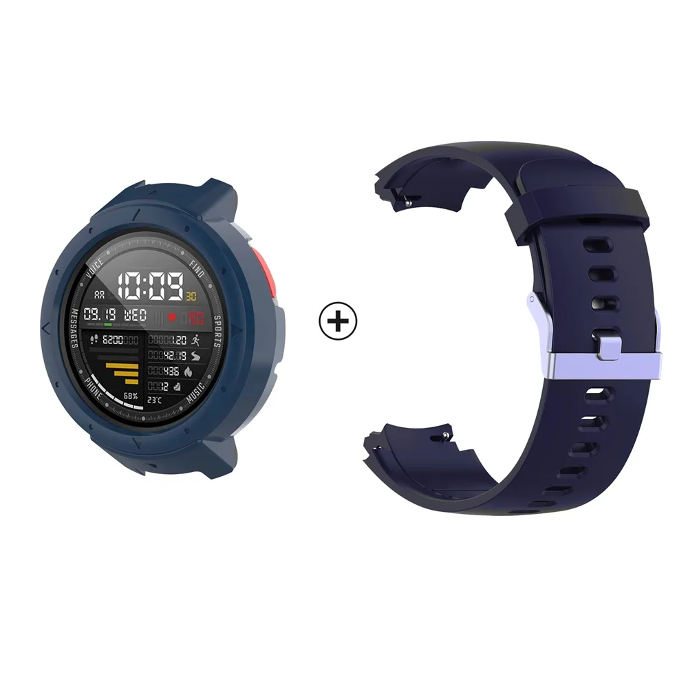 Для Amazfit Verge 2 ремешок для часов для Amazfit Verge ремешок для Amazfit Verge lite PC Csae Крышка+ Мягкий силиконовый браслет аксессуары - Цвет: Dark blue Package