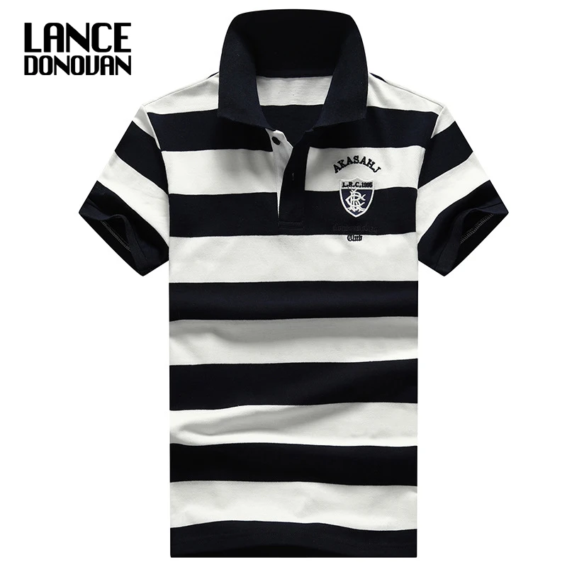 Tanie 2019 nowy styl angielski projekt marki 92% bawełna camisa mężczyźni Polo koszula w stylu casual, w paski wąska krótka rękawy Plus ASIAN rozmiar M 4XL