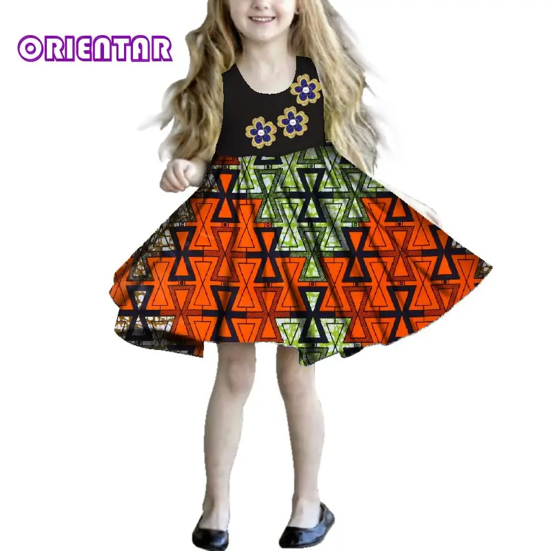 Новая модная детская одежда Платье без рукавов для девочки Африканский принт Детское платье с цветочным рисунком Базен Riche одежда летние