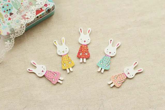 

Free shipping! DIY Handwork accessories Wood pendant Wooden buttons Funny little bunnies 100 Pcs
