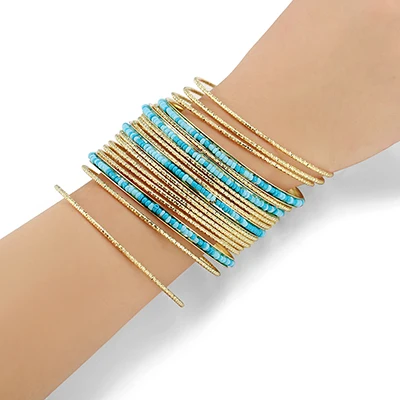 Gold Ensoul стиль золото с Голубой Тон Цвет Seedbeads смешанный металл для женщин/браслеты для девочек и браслеты Набор из 18 подарок для обувь девочек - Окраска металла: Gold
