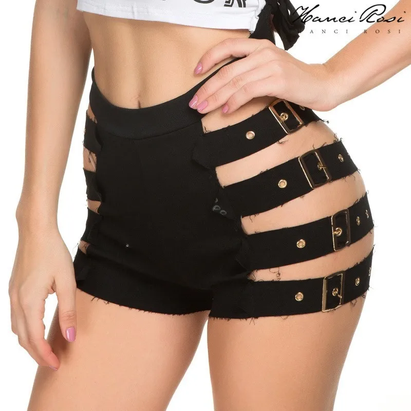 

HANCI ROSI Hollow Out High Waist Shorts Women Calcao Mulher Spodenki Damskie Women Shorts Suit Body High Waist Short Femme Sexy