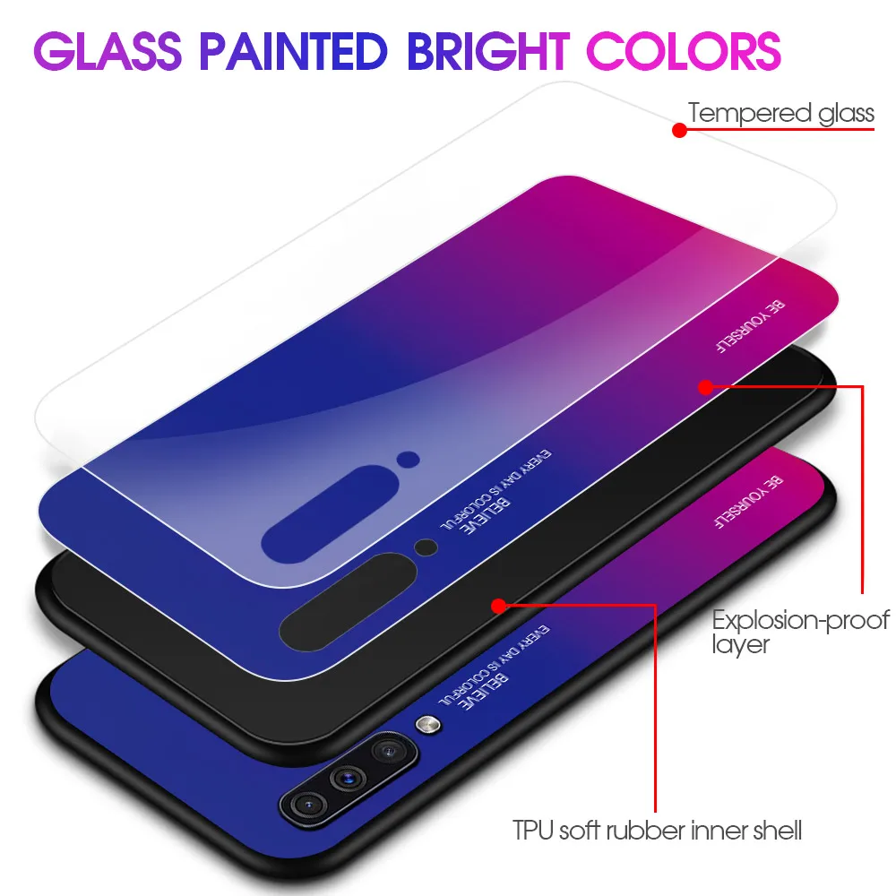 For Samsung A50 Case Gradient Glass Phone Case For Samsung Galaxy A30 A7 A9 A8 A6 Plus 2018 A5 2017 A10 A8S A9S TPU Edge Cover