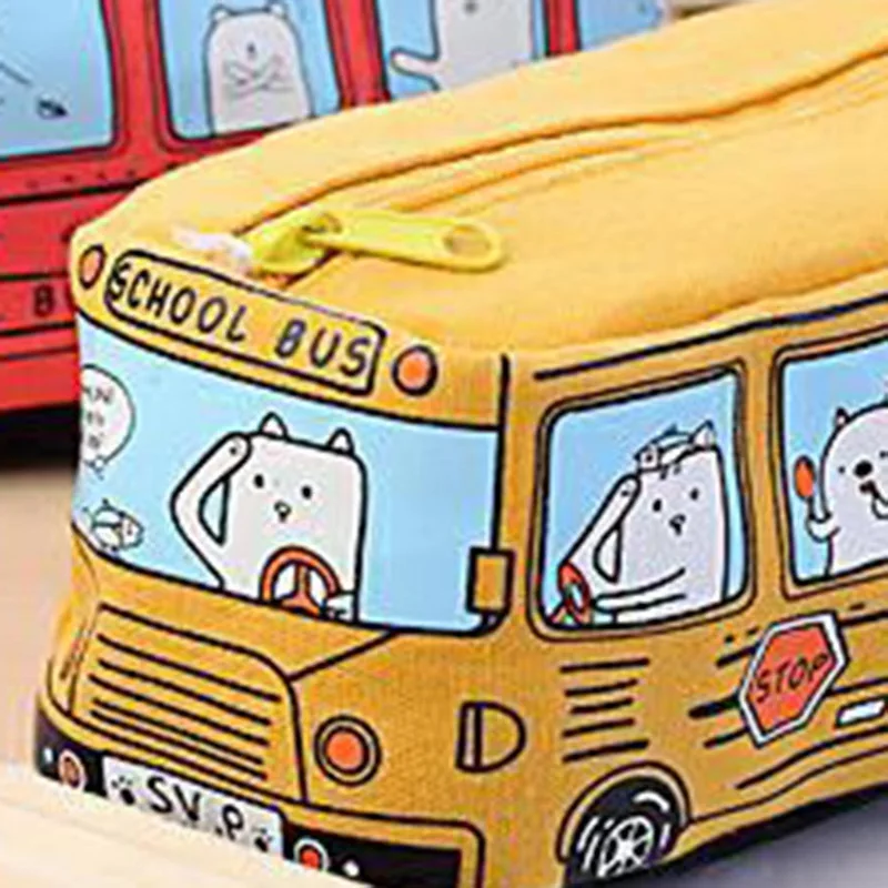 Creative Student Stationery Small Animal Bus Pencil Bag Bus Pencil Box Male And Female Canvas Large Capacity Pencil Case