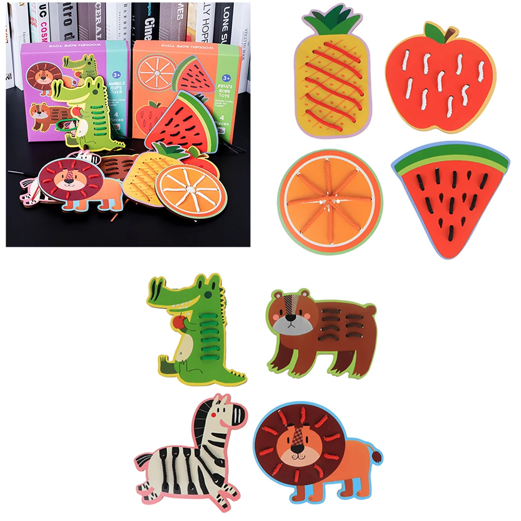 

Lace & Trace: Wild Animals/Fruit Shape Lacing Board with Wooden Panels and Matching Laces Toy