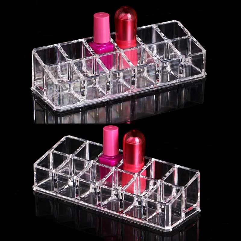 

12 Grids Plastic Acrylic Makeup Organizer Cosmetic Holder Case Lipstick Nail Polish Rack Storage Shelf Escritorio Cheap Price