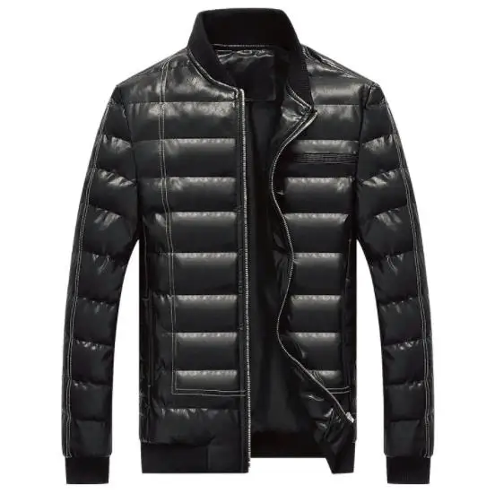 2018 Men Winter Jacket and Coats Warm Casual PU Patchwork Solid Men Coat Popular Mens Jackets Cotton Outerwear Coat Size M-3XL
