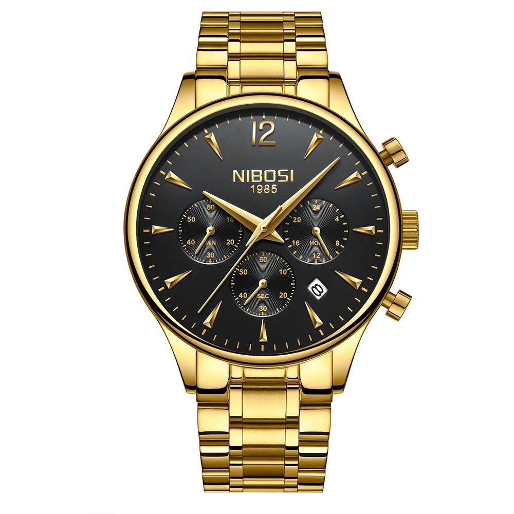 

NIBOSI Gold Watches Men Waterproof Date Calendar Horloges Mannen Fashion Casual Luminous Quartz Wrist Watch Mens Clock