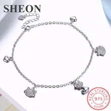 SHEON Authentic 925 Sterling Silver Cute Cat Heart Charm Anklet 100% Silver Foot Chain Ankle Women Sterling Silver Jewelry SHEON Authentic 925 Sterling Silver Cute Cat Heart Charm Anklet 100% Silver Foot Chain Ankle Women Sterling Silver Jewelry