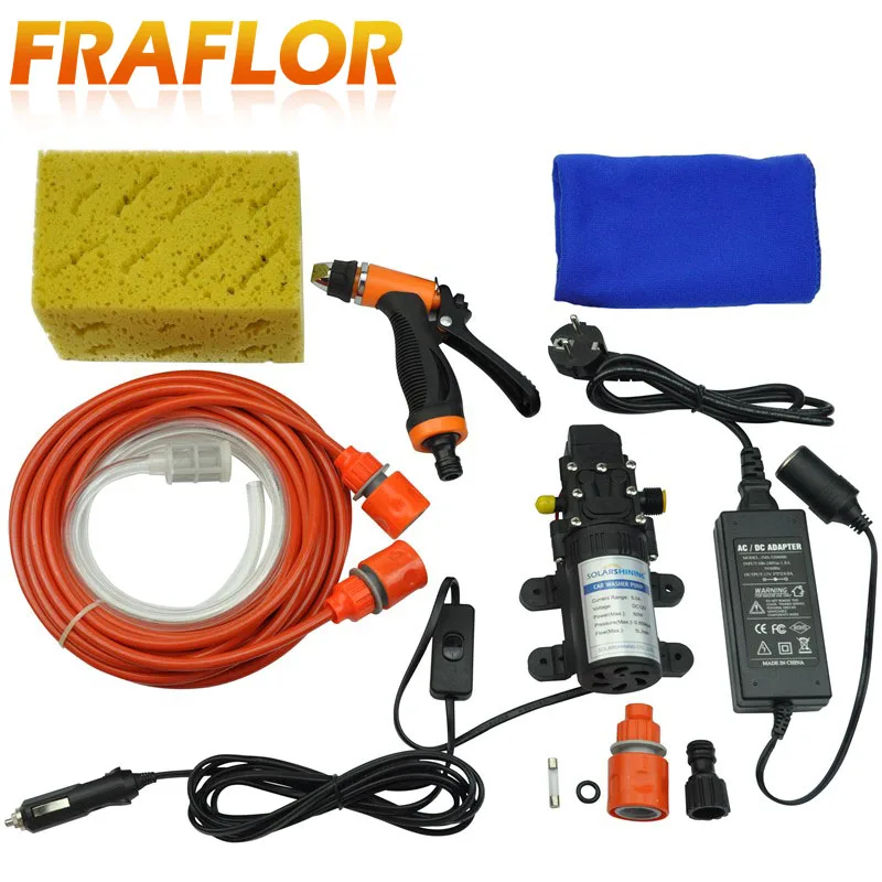 Fraflor Автомойка высокого давления, электрическая моющая машина 12 В, моющий насос для автомобиля с адаптером 220-12 В